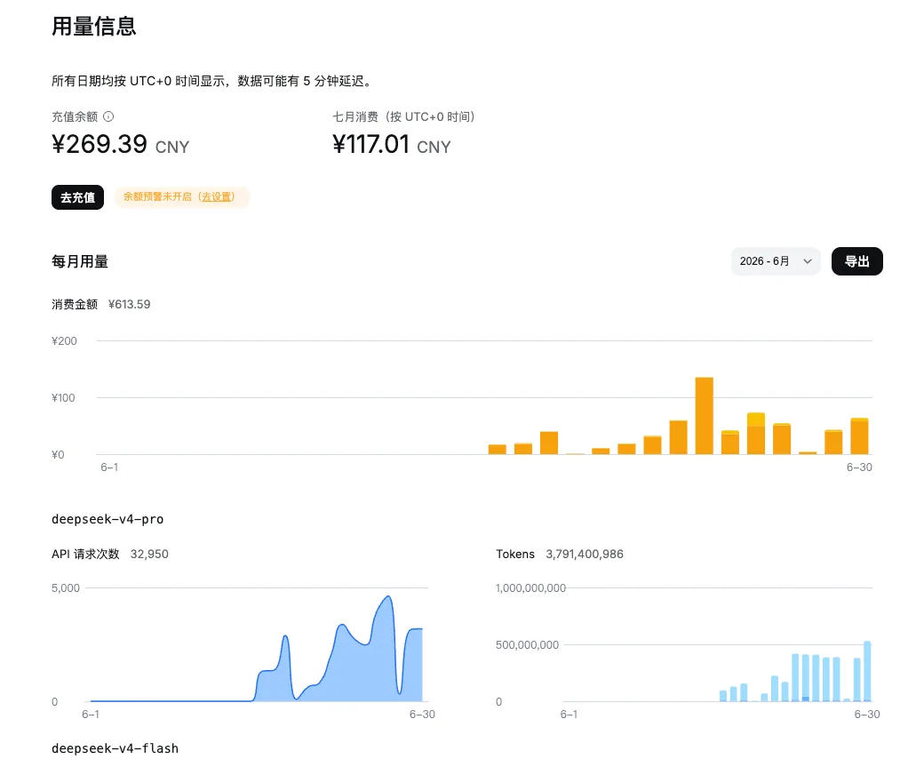 团队 6 月 DeepSeek 用量与消费趋势
